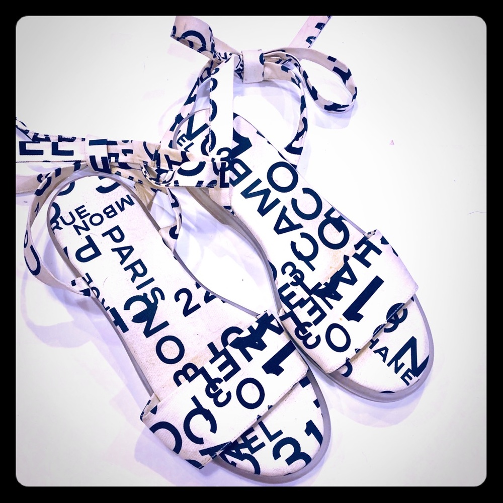 Authentic Chanel Sandals wrap tie. Canvas/silicone